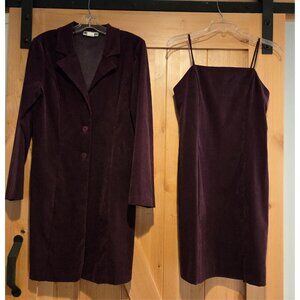 Michael Taylor Sz 10 Wine  2 Piece Sleeveless Sheath Long Blazer Dress Set Mini